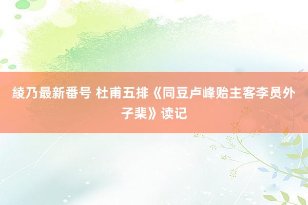 綾乃最新番号 杜甫五排《同豆卢峰贻主客李员外子棐》读记